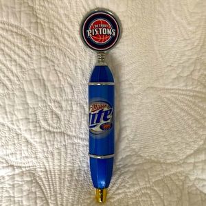 Vintage miller lite beer keg tap with Detroit Pistons emblem on top
